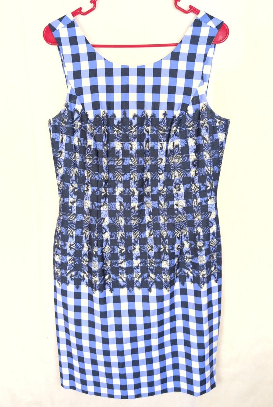 Tahari ASL blue gingham and lace print sheath dress Size 8 Picnic Retro Preppy